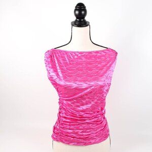 Boohoo Textured Satin Asymmetrical Ruched Top - NWT, Size 8